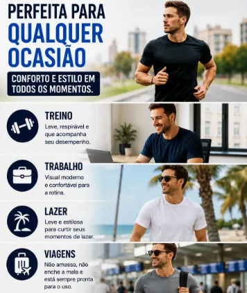 Kit 5 Camisetas Básicas Masculina Dry Fit